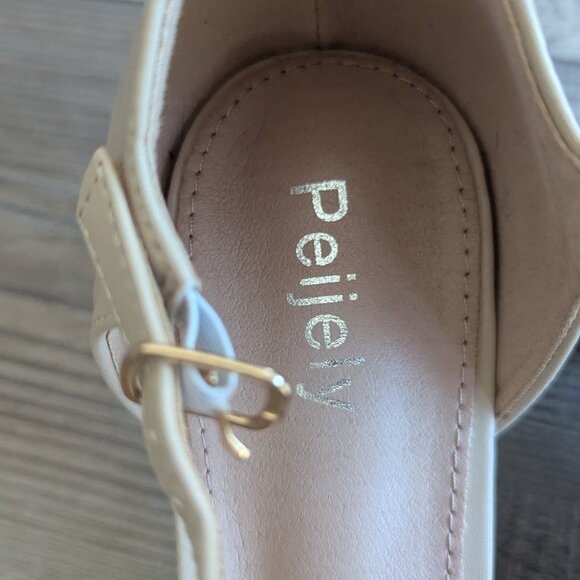 NEW Peijely Womens T Strap Chunky Block Heel Strap Dress Pumps Nude Matte 10 - Picture 11 of 11